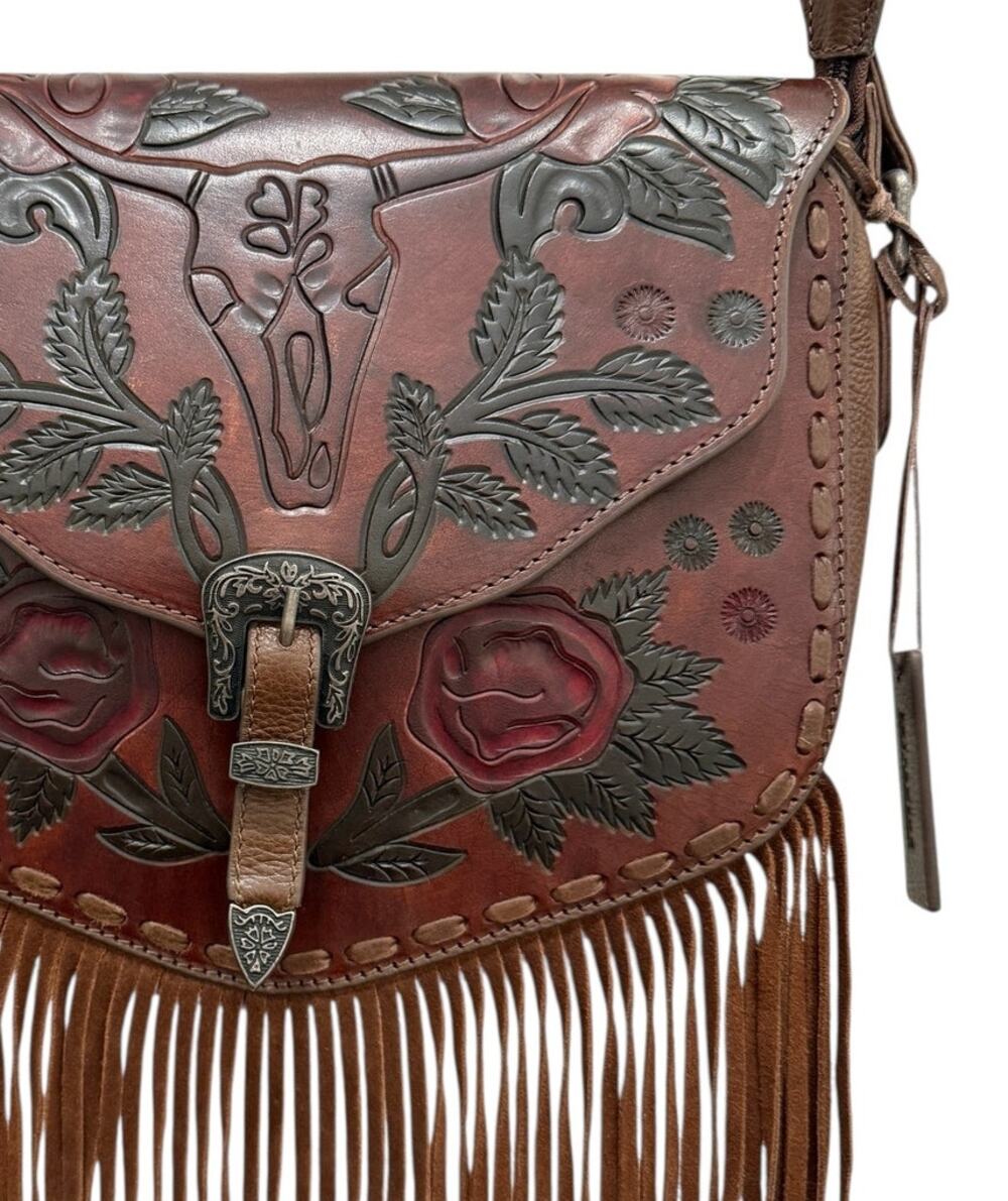 Idyllwind Tooled Leather Fringe Crossbody Longhorn Skull Floral Western Purse
